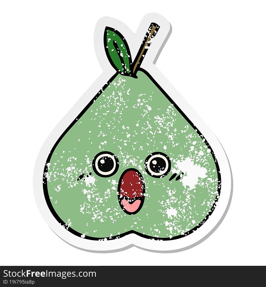 distressed sticker of a cute cartoon green pear