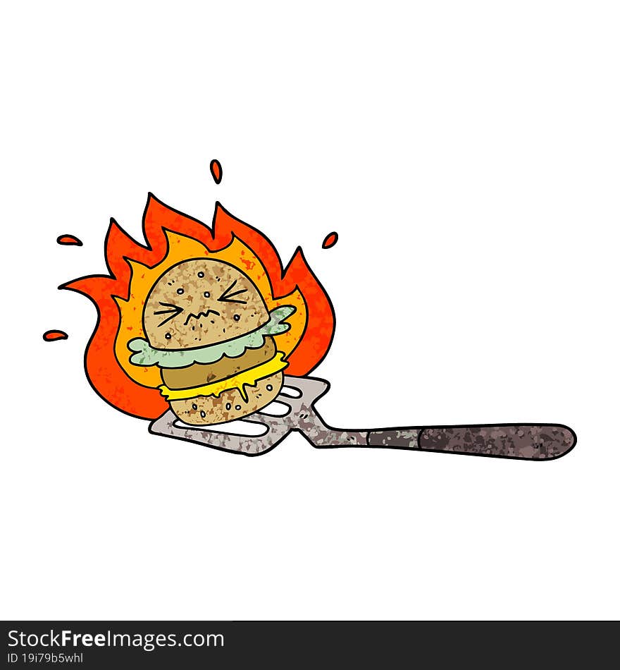 cartoon burger on spatula. cartoon burger on spatula