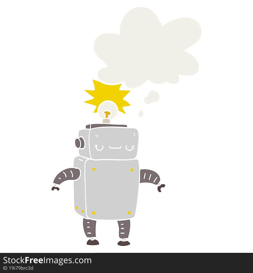 Cartoon Robot And Thought Bubble In Retro Style