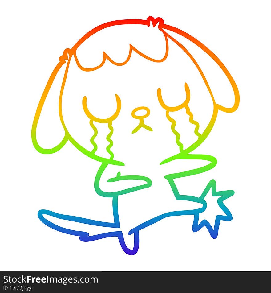 rainbow gradient line drawing cute cartoon dog crying