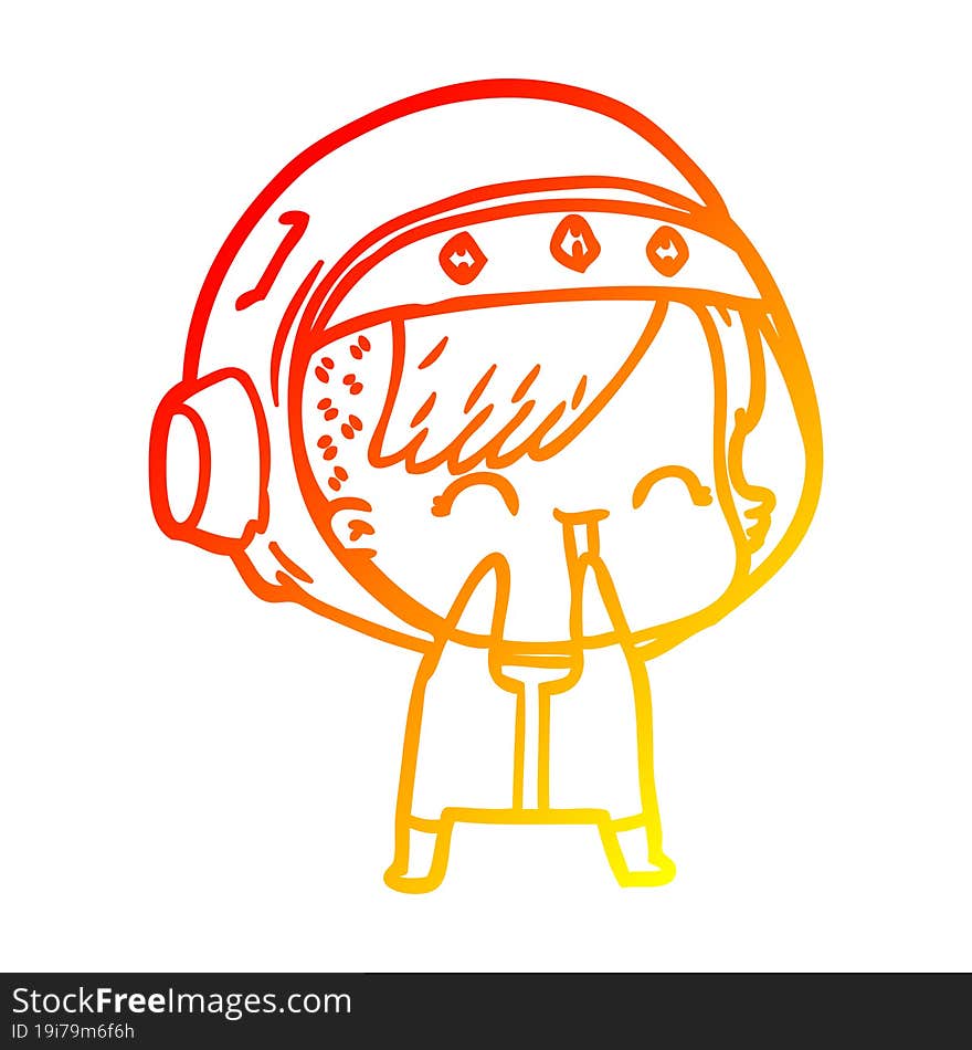 warm gradient line drawing of a cartoon laughing astronaut girl