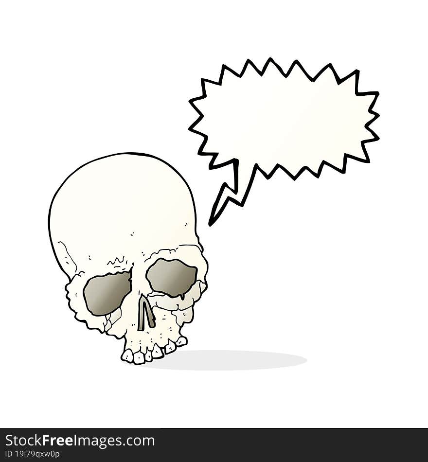 cartoon spooky old skull with speech bubble