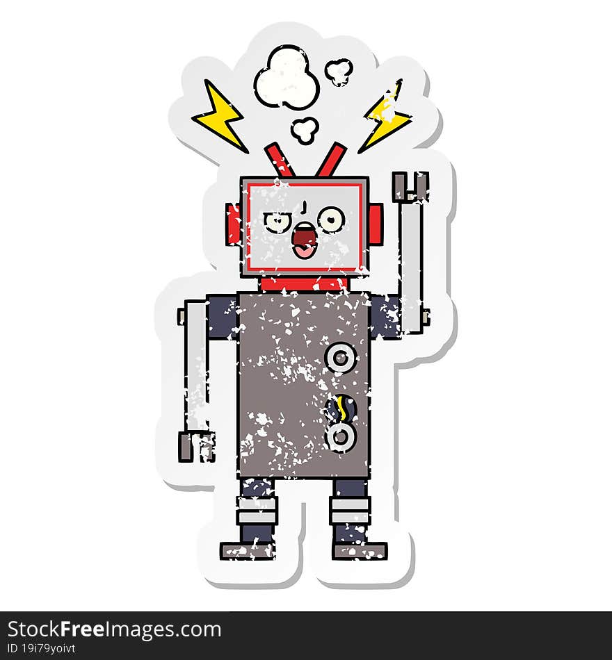 distressed sticker of a cute cartoon broken robot