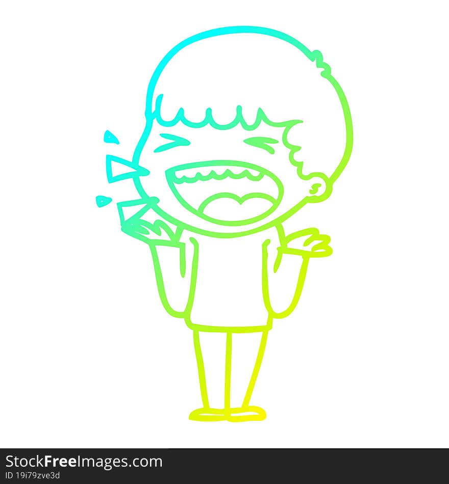 cold gradient line drawing of a cartoon laughing man