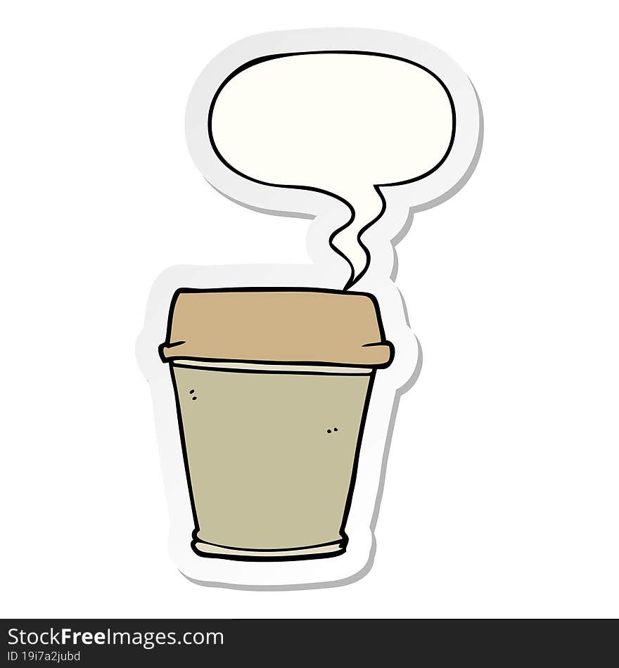 Cartoon Take Out Coffee And Speech Bubble Sticker