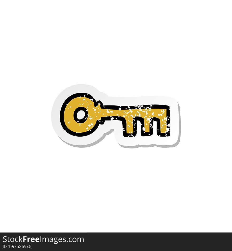 distressed sticker cartoon doodle of a brass key