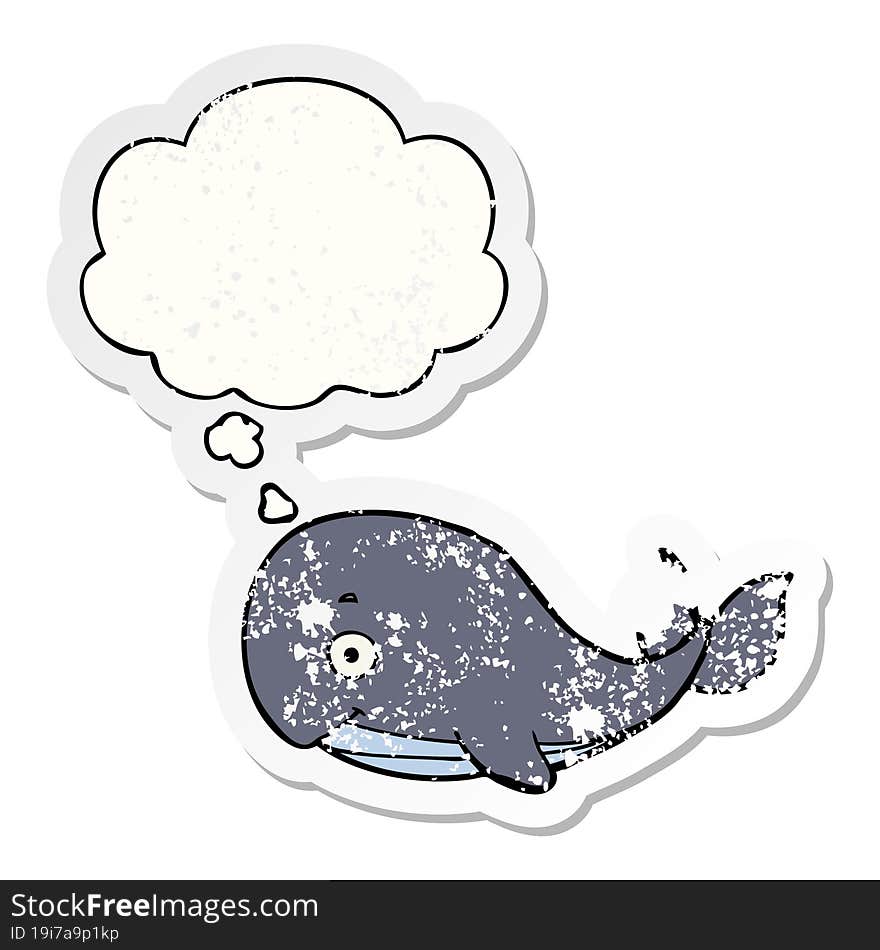 cartoon whale and thought bubble as a distressed worn sticker