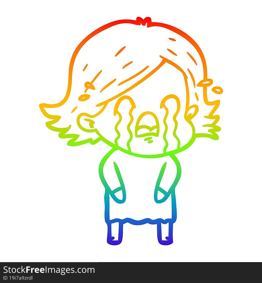 rainbow gradient line drawing of a cartoon woman crying