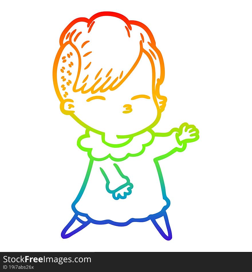 rainbow gradient line drawing cartoon squinting girl