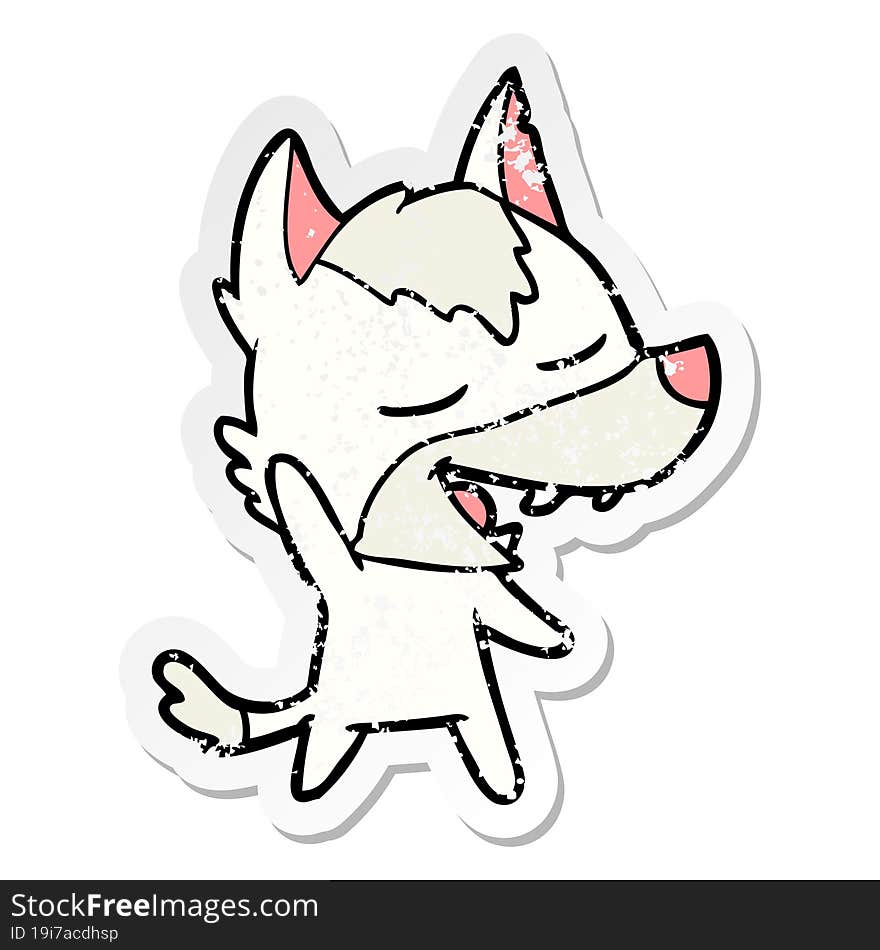 distressed sticker of a cartoon wolf laughing