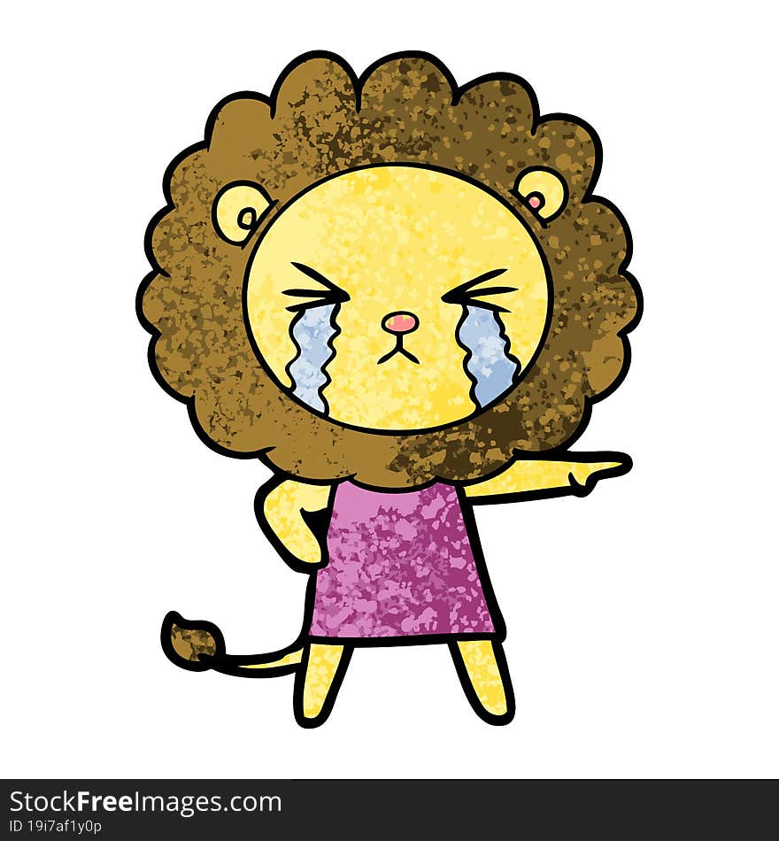 cartoon crying lion wearing dress. cartoon crying lion wearing dress