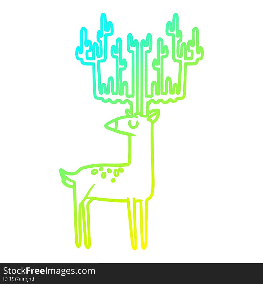 cold gradient line drawing cartoon stag with huge antlers