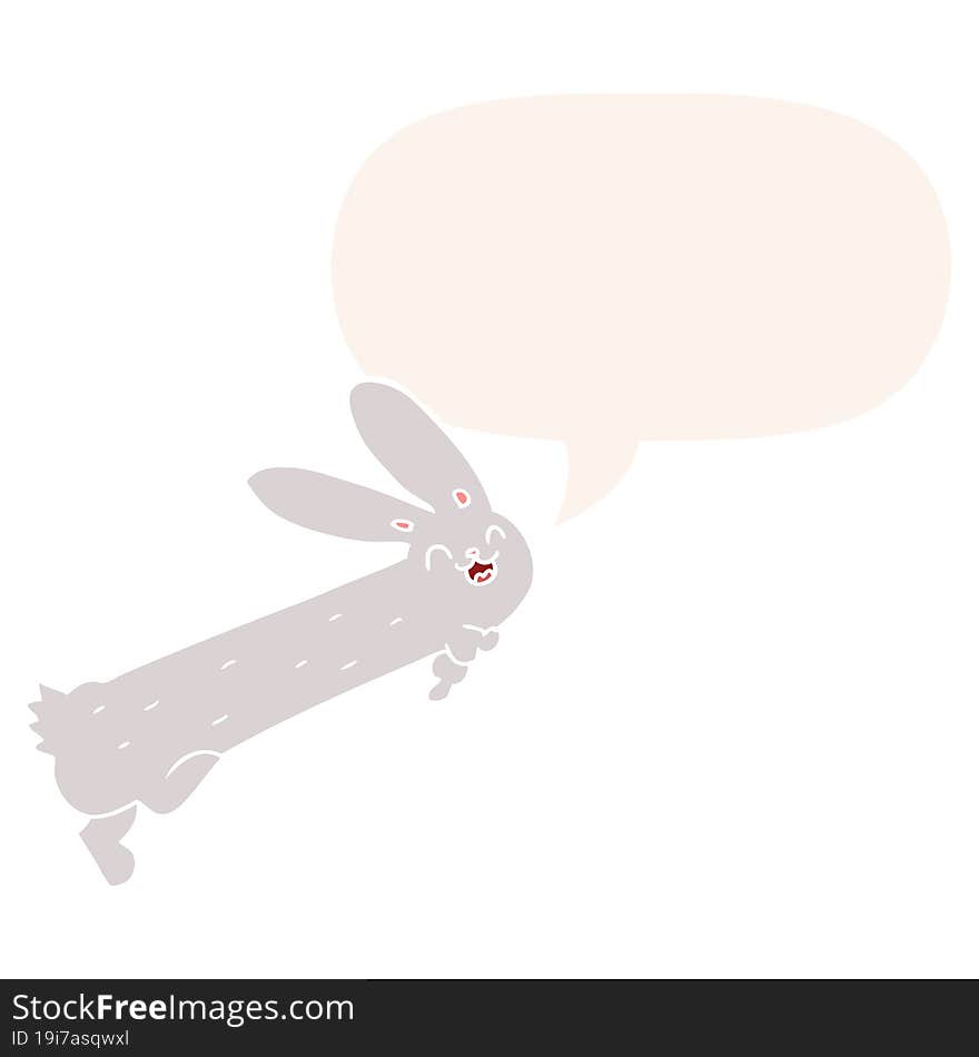 funny cartoon rabbit with speech bubble in retro style