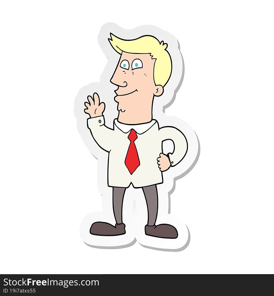 Sticker Of A Cartoon Waving Man