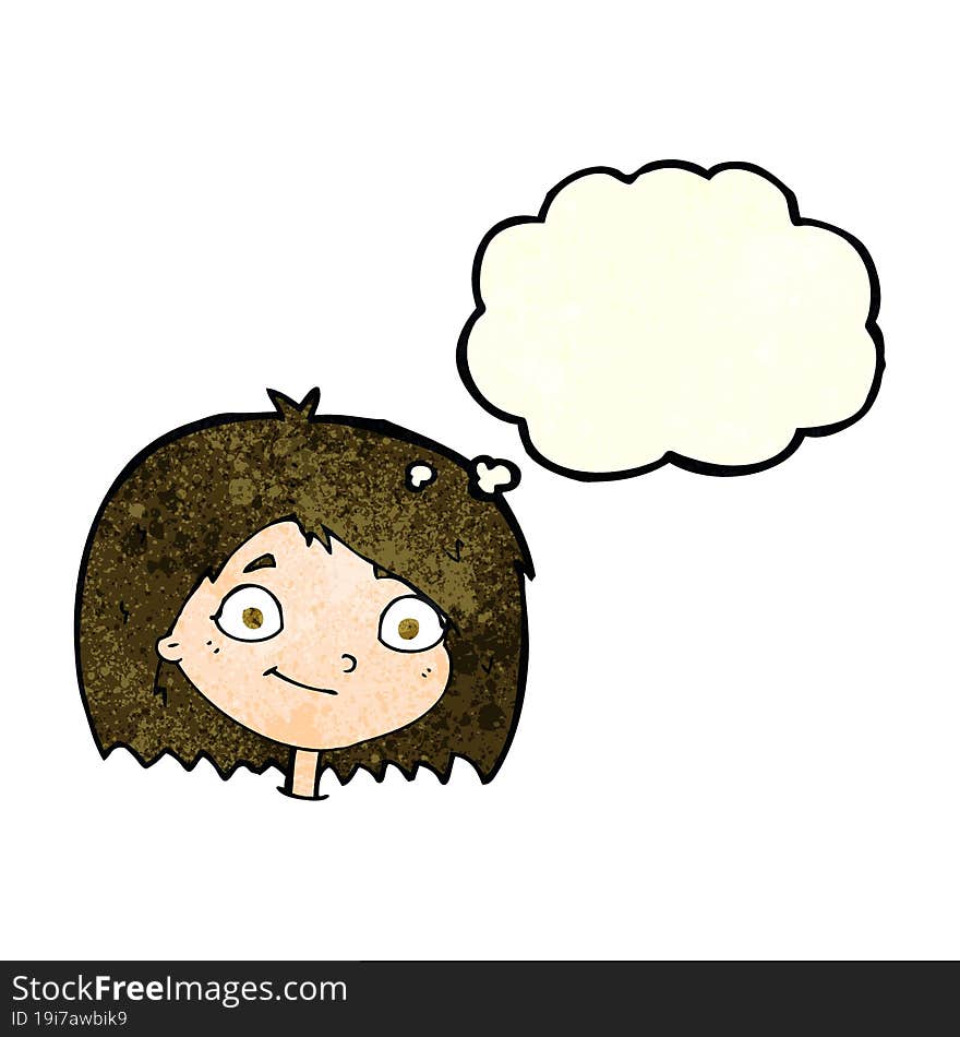 Cartoon Happy Female Face With Thought Bubble