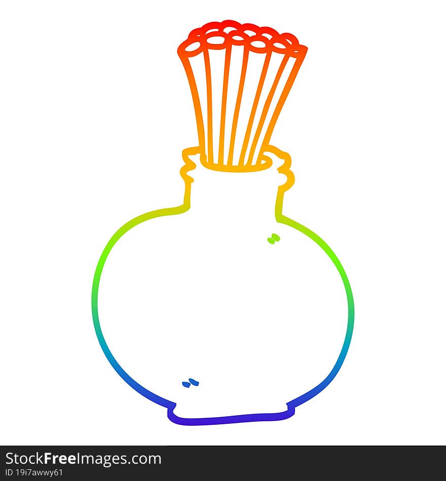 rainbow gradient line drawing cartoon reeds in vase