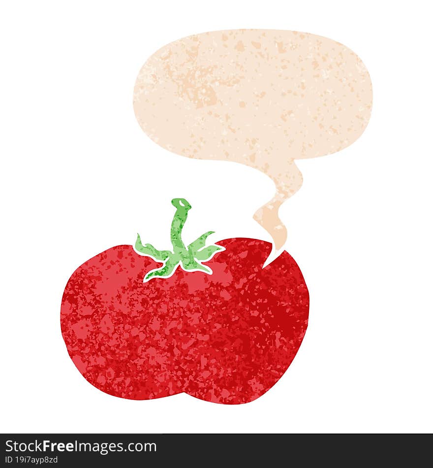 Cartoon Tomato And Speech Bubble In Retro Textured Style