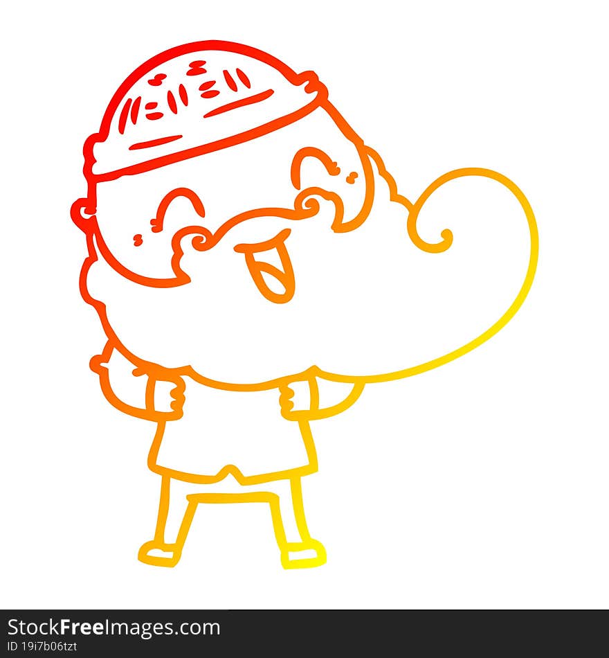 warm gradient line drawing happy man with beard and winter hat