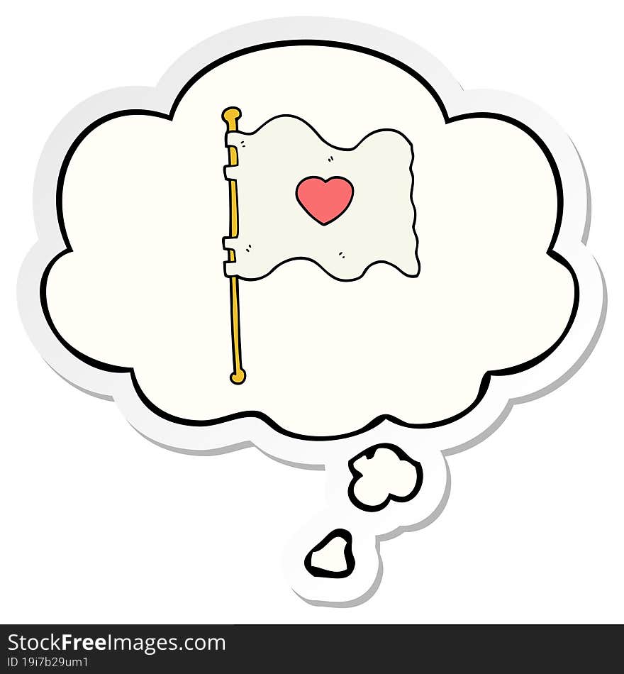 cartoon flag with love heart with thought bubble as a printed sticker