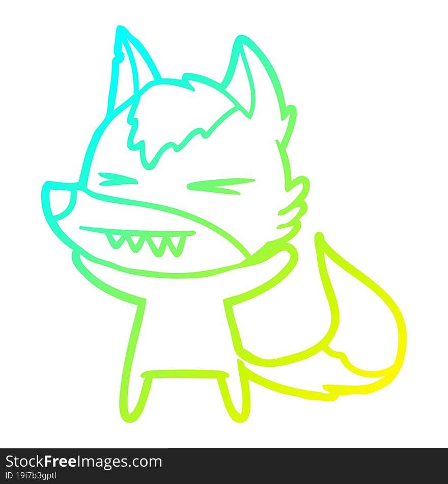 Cold Gradient Line Drawing Angry Wolf Cartoon