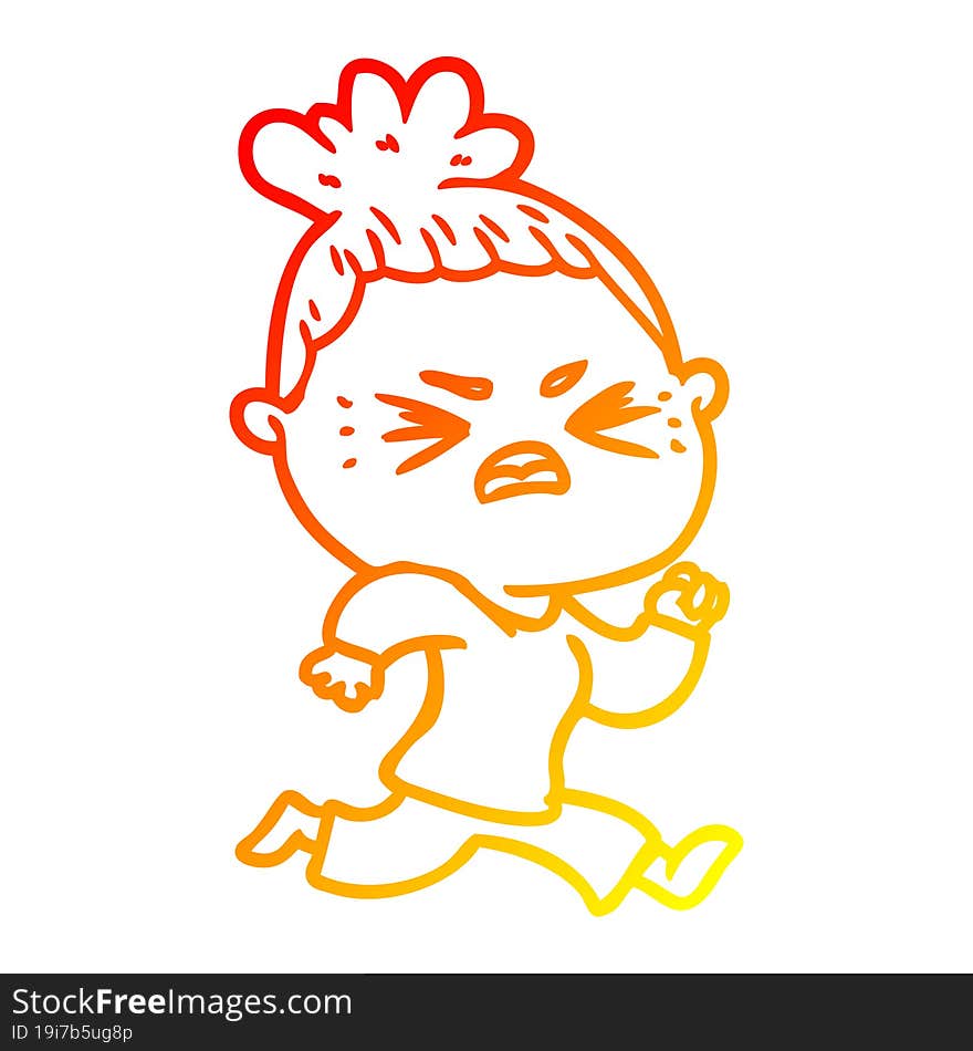 warm gradient line drawing cartoon angry woman