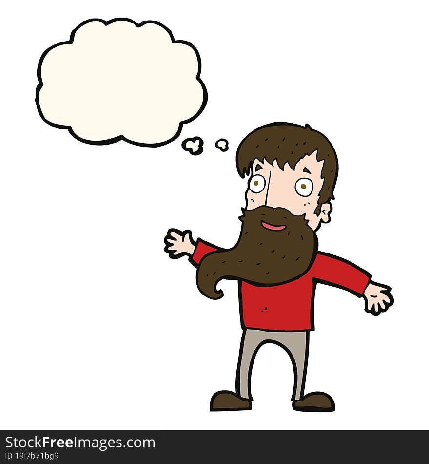 cartoon man with beard waving with thought bubble