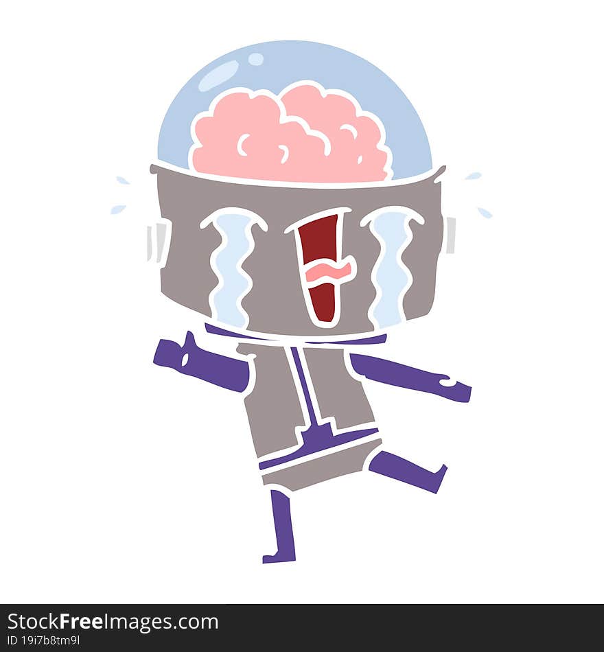 flat color style cartoon crying robot