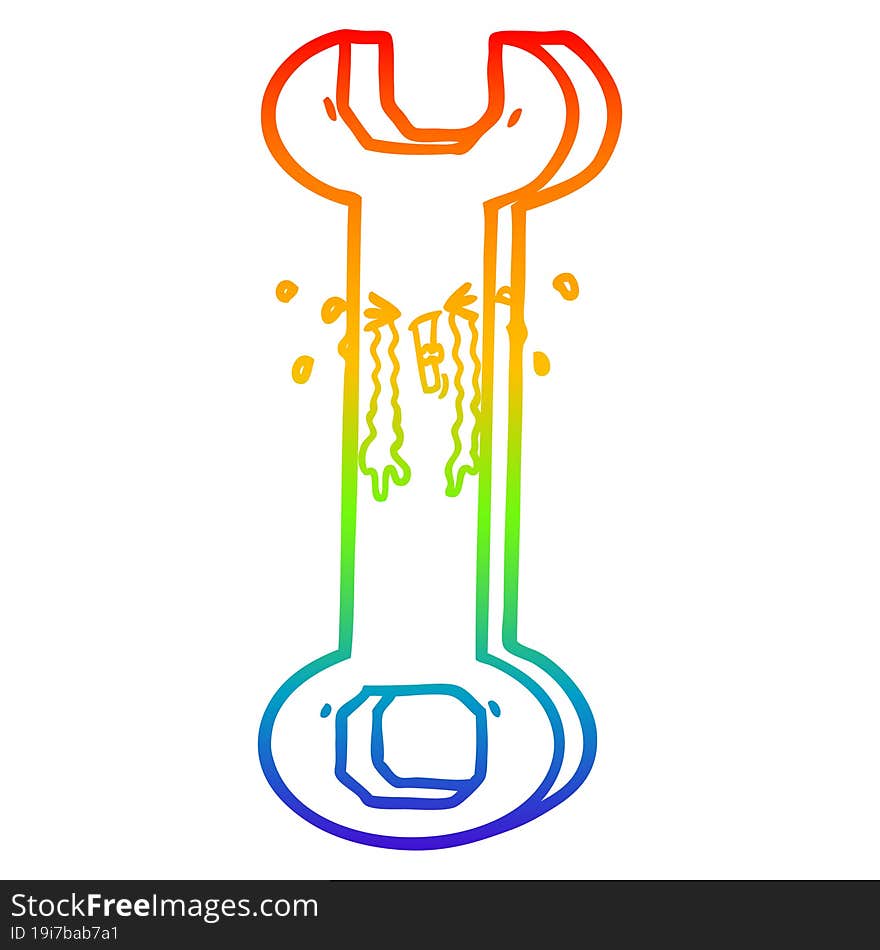 rainbow gradient line drawing cartoon spanner