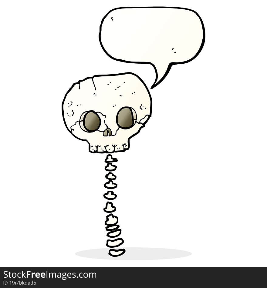 cartoon spooky skull and spine with speech bubble