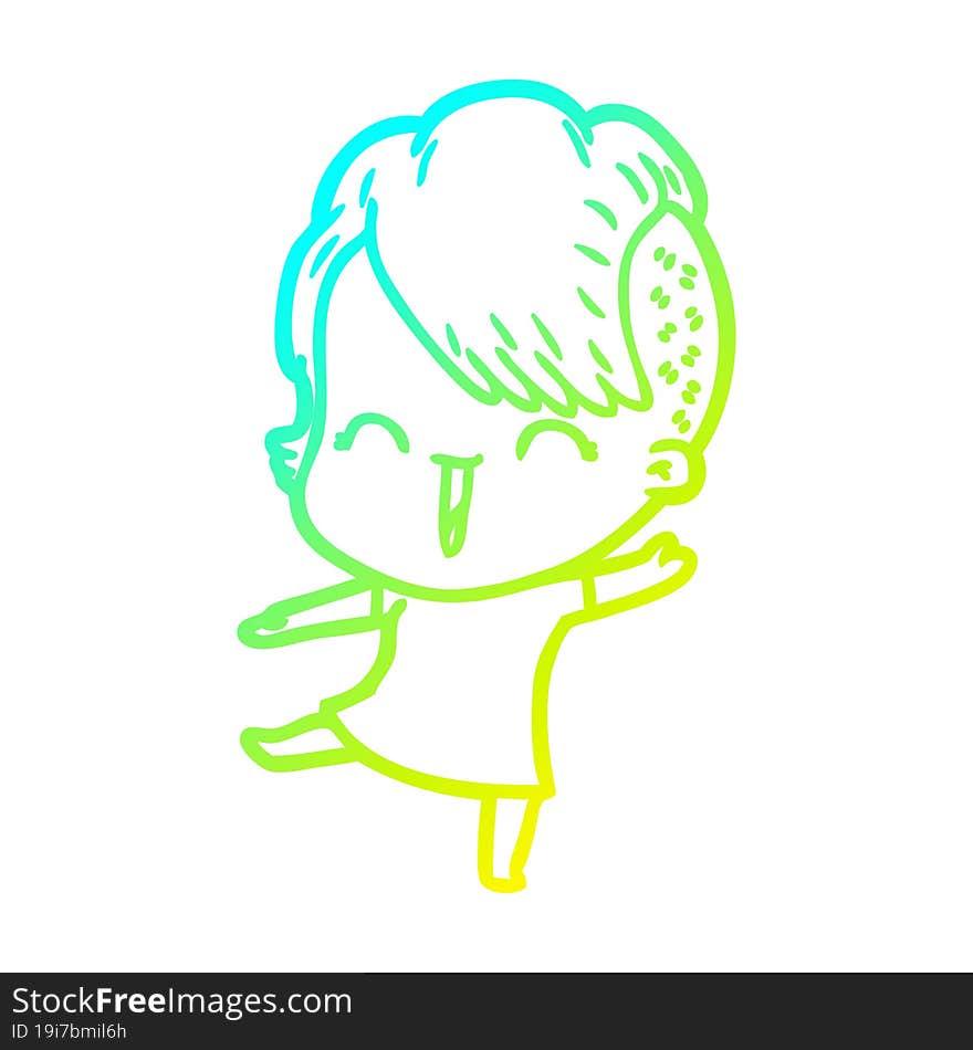 cold gradient line drawing cartoon happy hipster girl