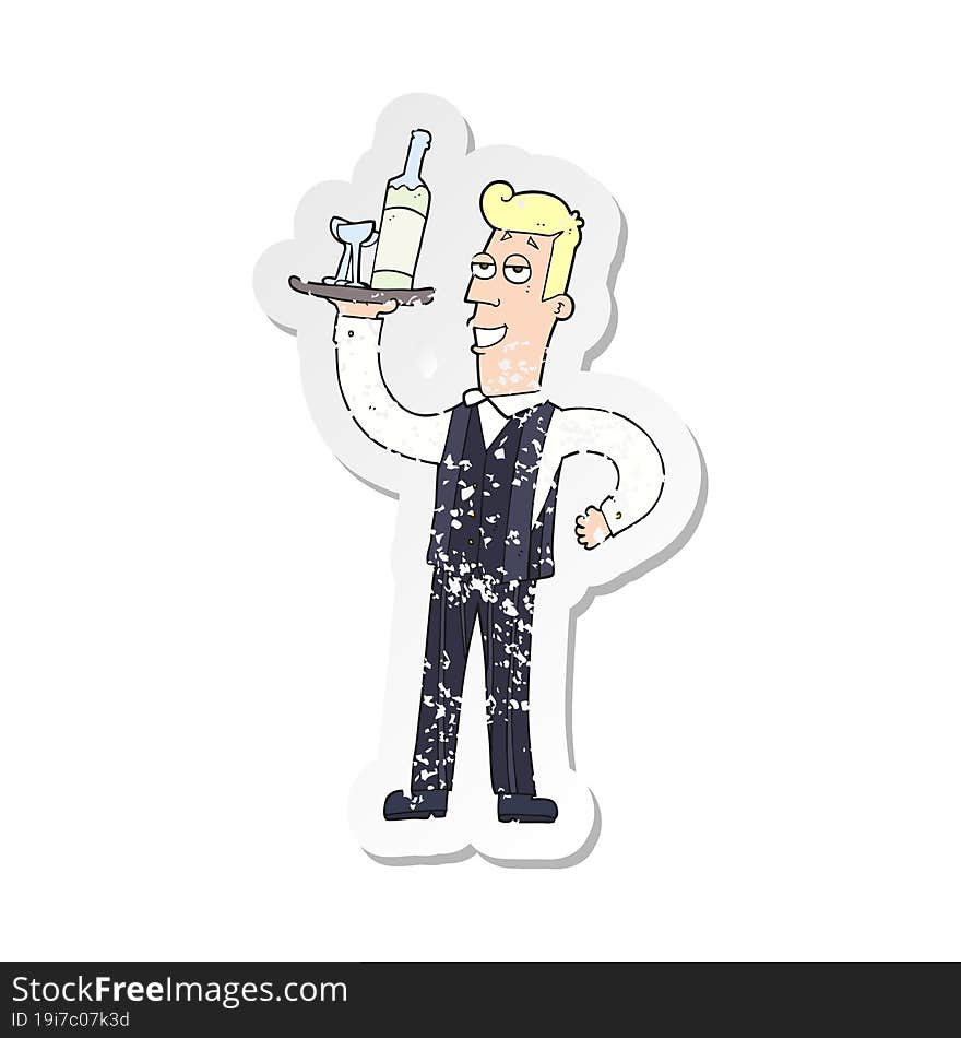 retro distressed sticker of a cartoon waiter