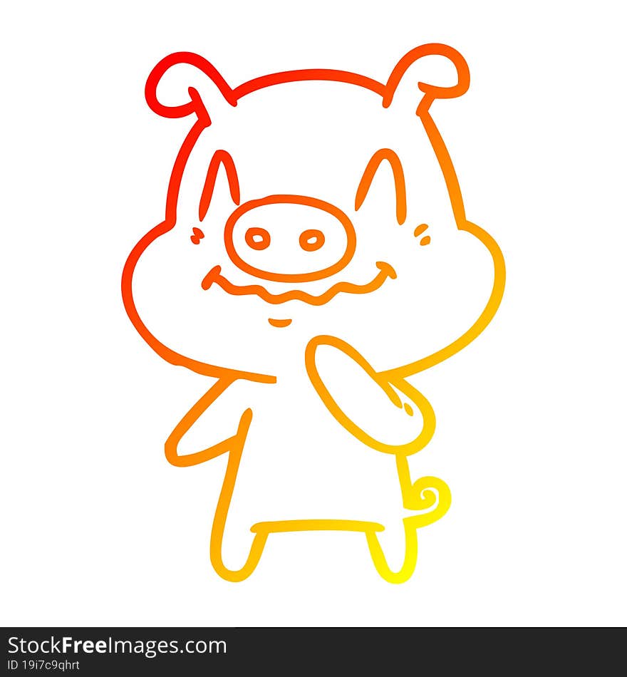 warm gradient line drawing of a nervous cartoon pig