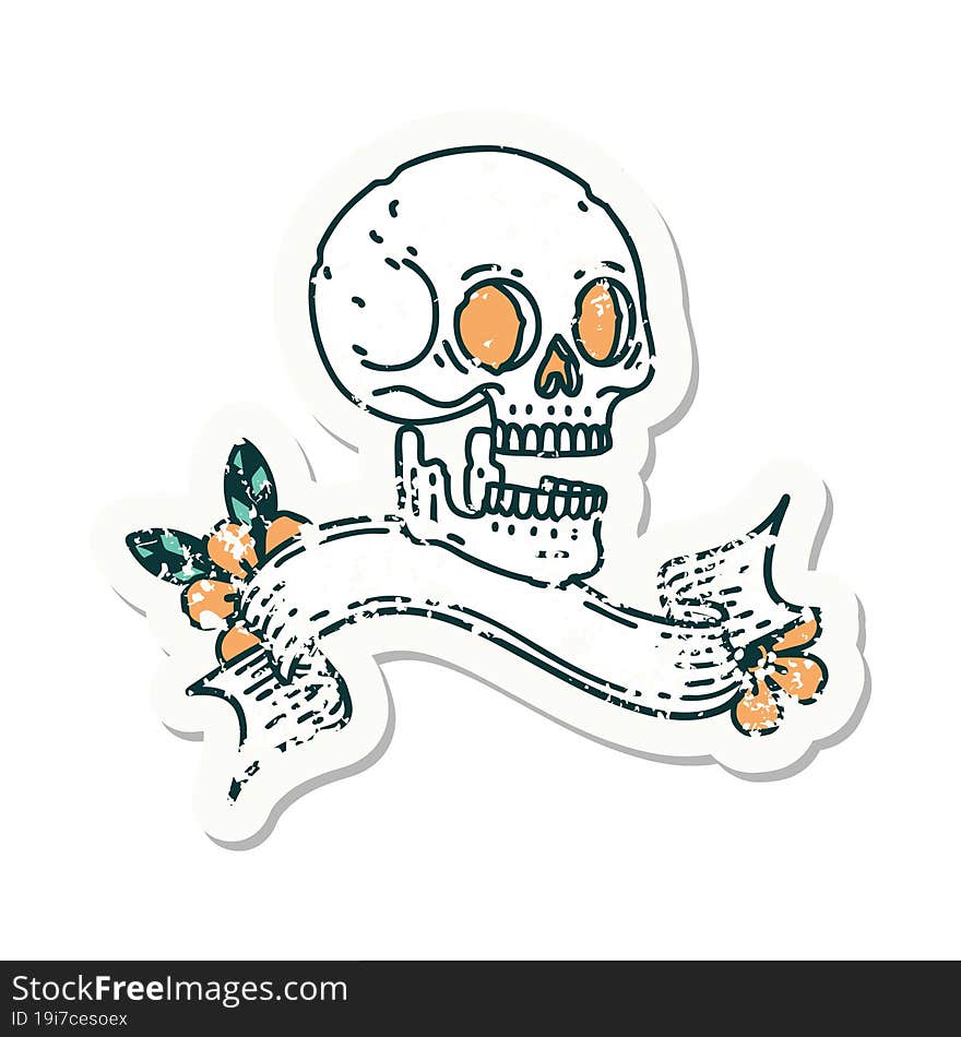 Grunge Sticker With Banner Of A Skull