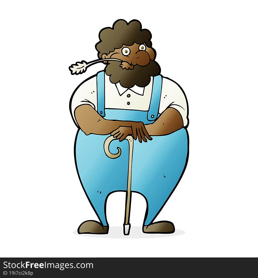 cartoon farmer leaning on walking stick