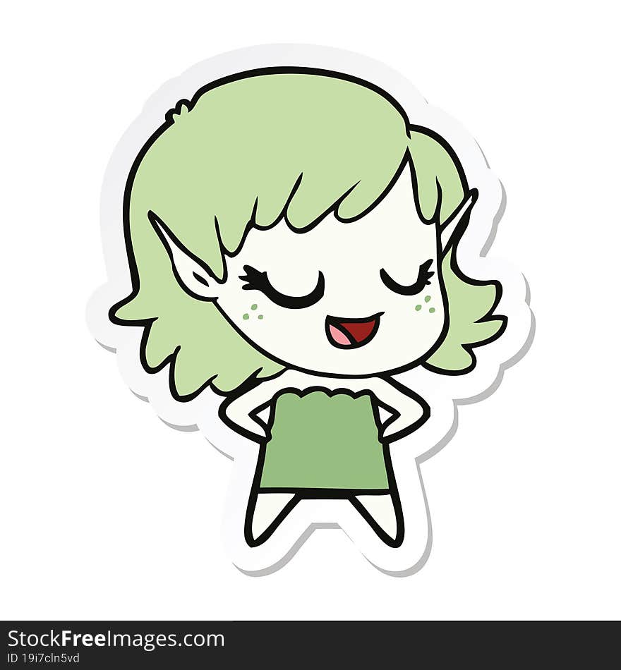 sticker of a happy cartoon elf girl