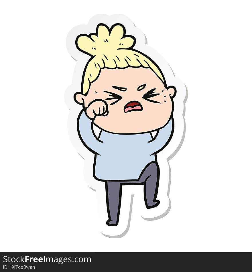 sticker of a cartoon angry woman