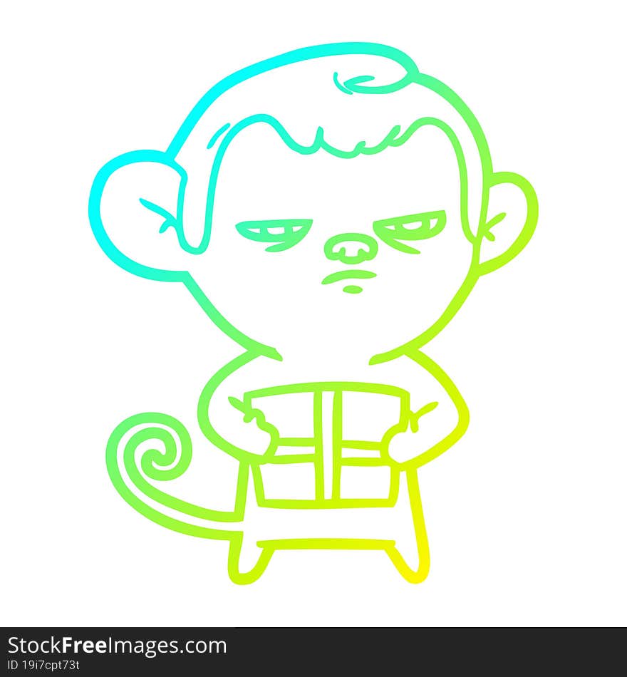 cold gradient line drawing of a cartoon monkey