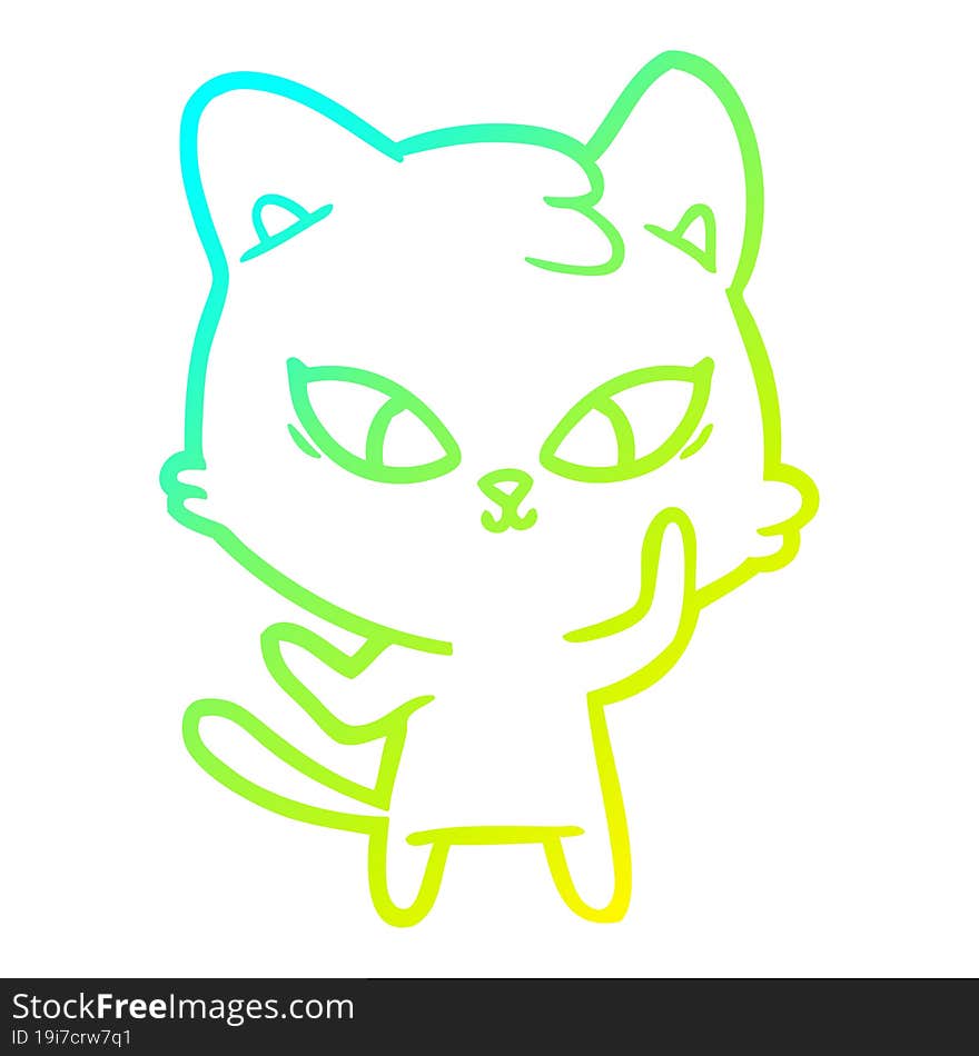 cold gradient line drawing of a cute cartoon cat