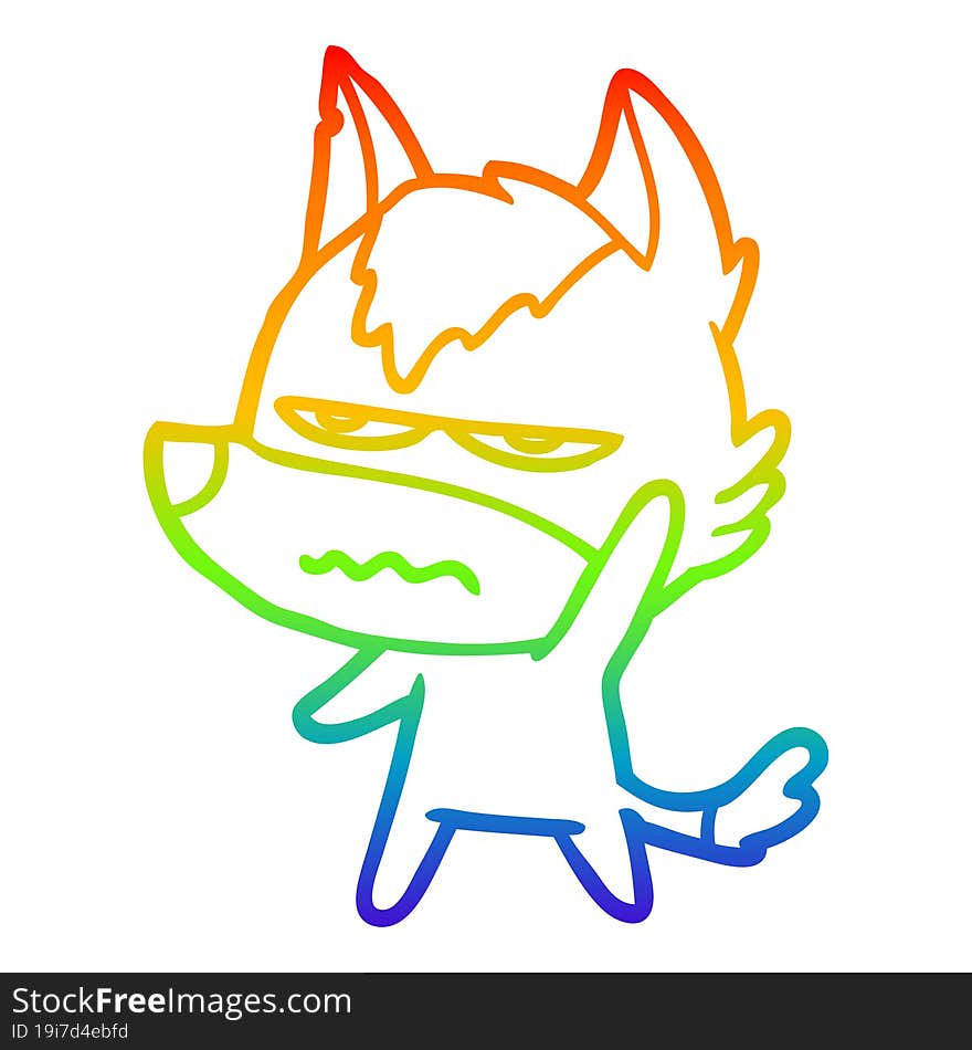 rainbow gradient line drawing cartoon annoyed wolf