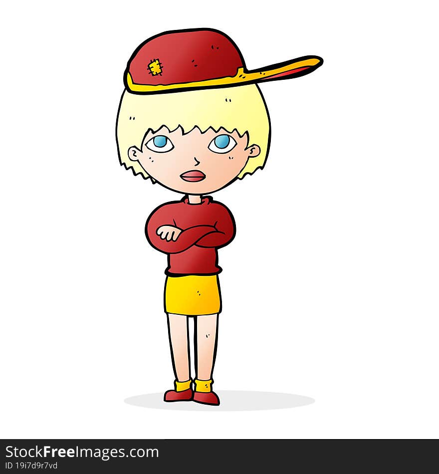 cartoon woman wearing cap