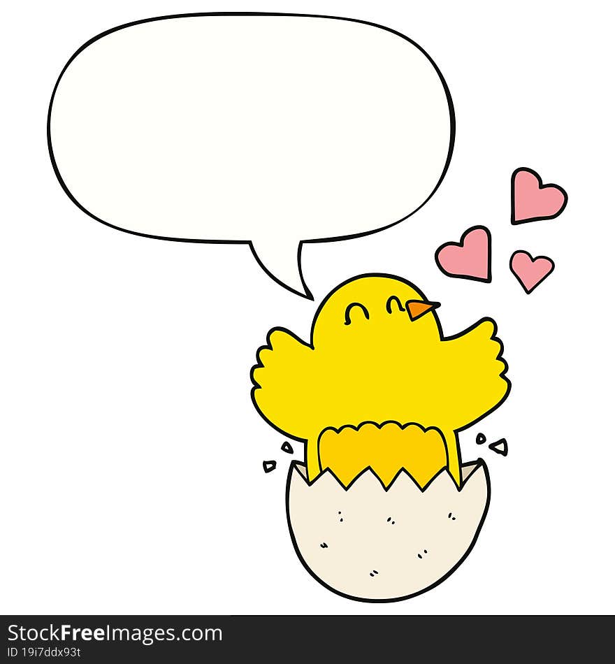 cute hatching chick cartoon with speech bubble