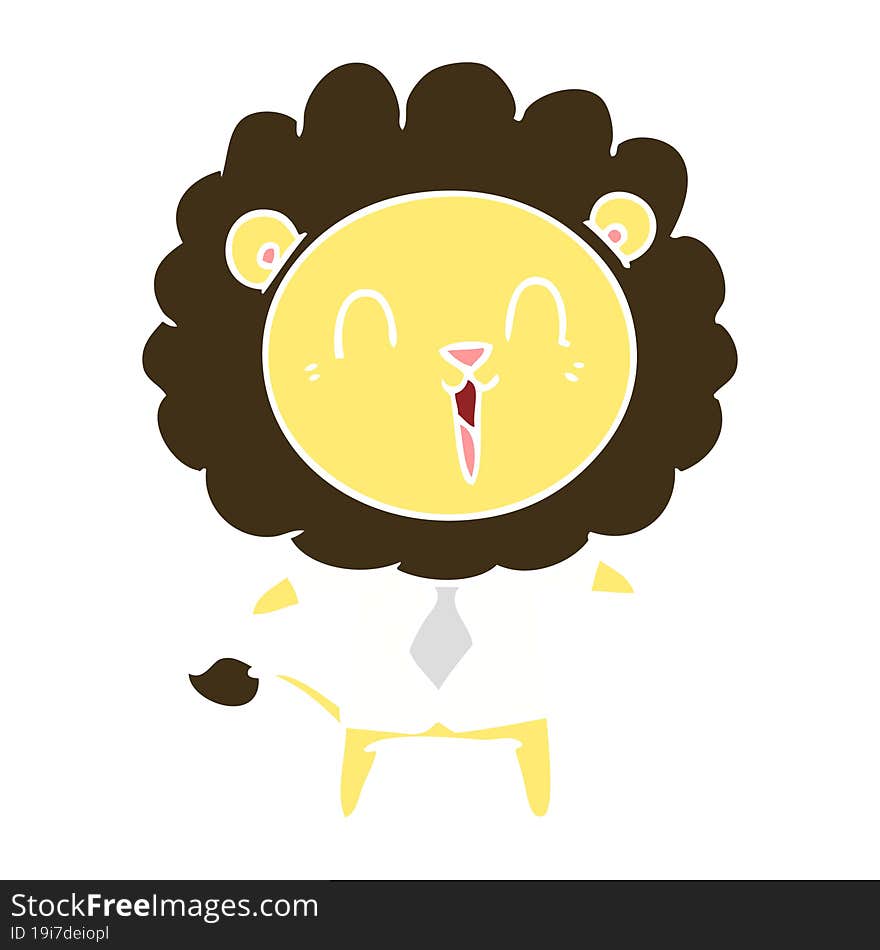 laughing lion flat color style cartoon