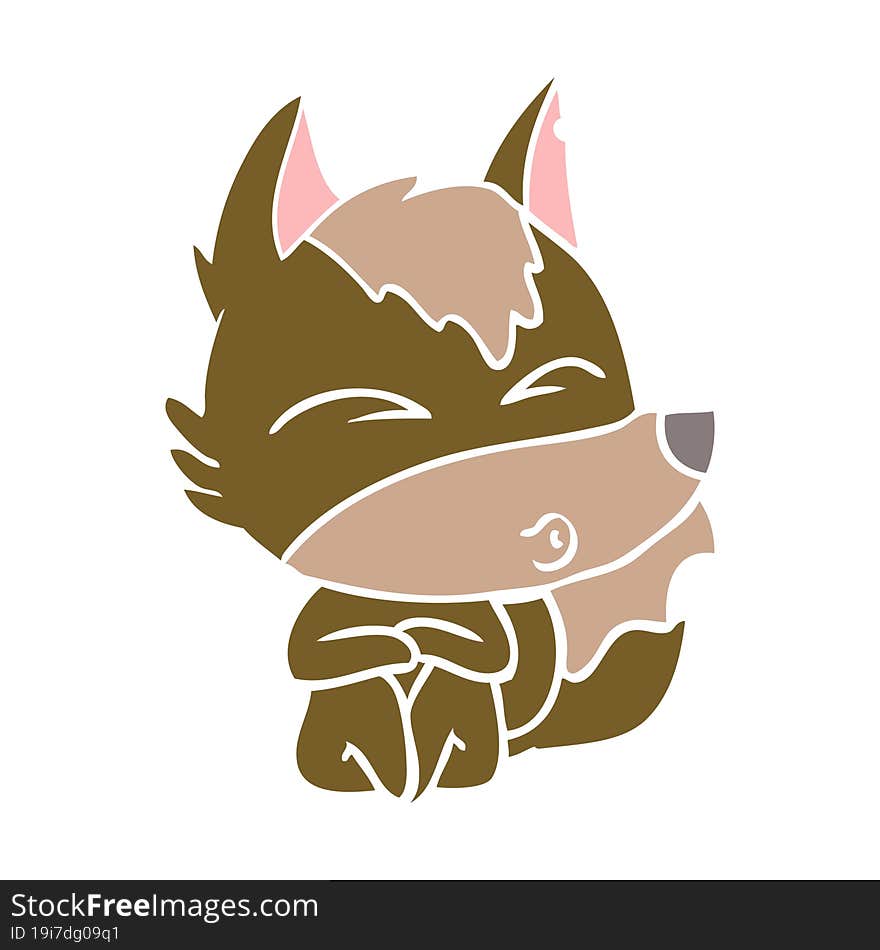 flat color style cartoon wolf whistling