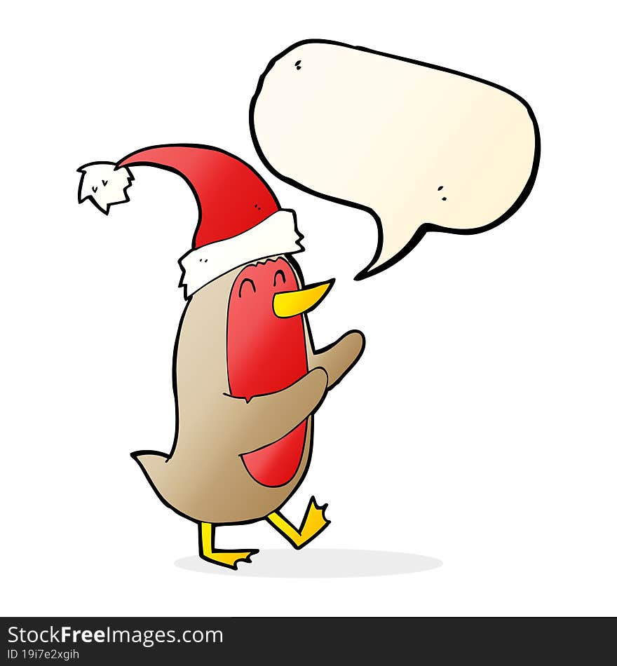 cartoon christmas robin with speech bubble