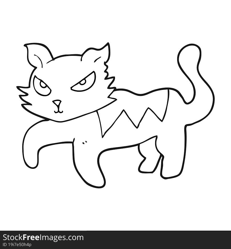 freehand drawn black and white cartoon cat