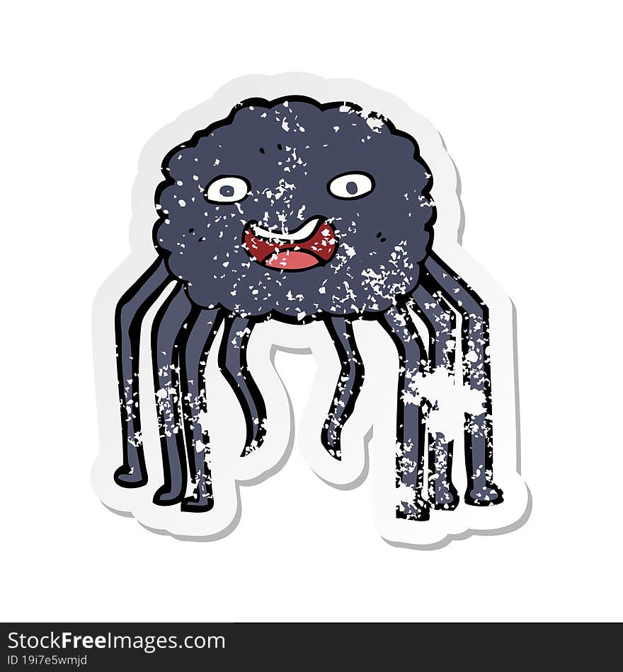 Retro Distressed Sticker Of A Cartoon Spider