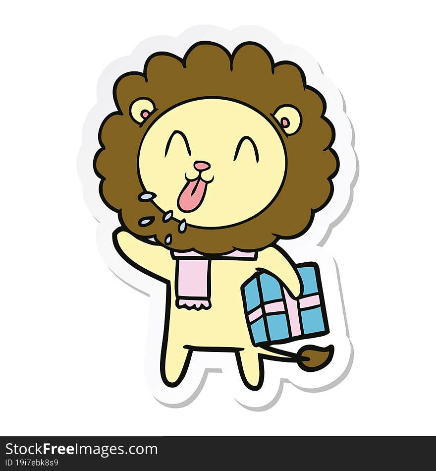 sticker of a happy cartoon lion