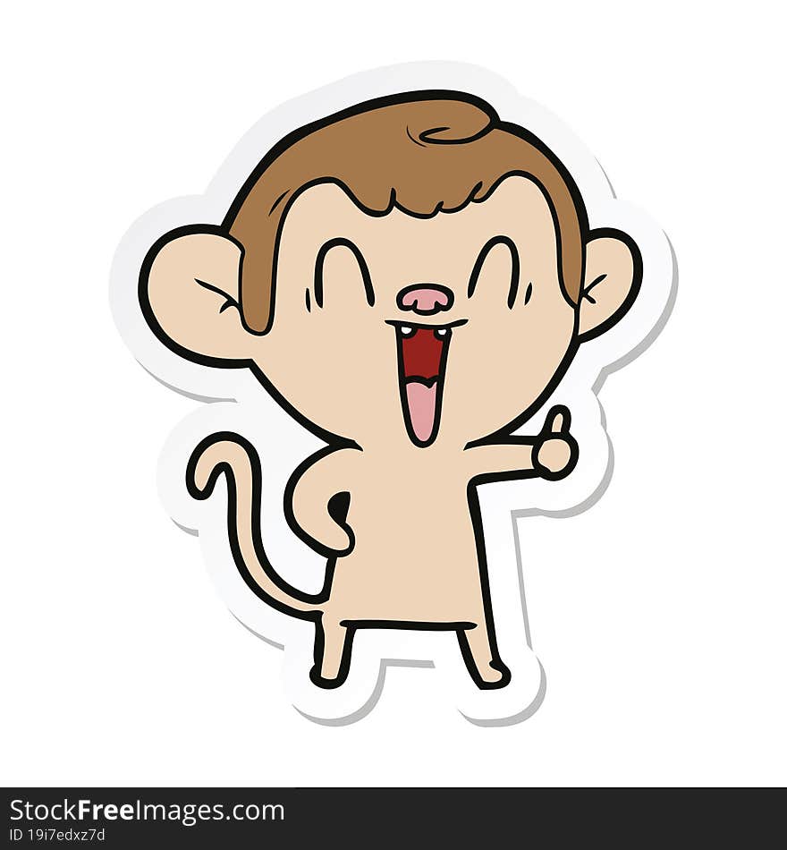 sticker of a cartoon laughing monkey