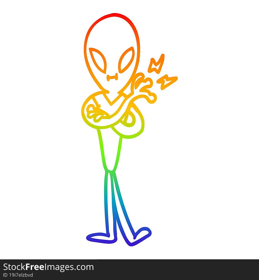 rainbow gradient line drawing of a cartoon alien