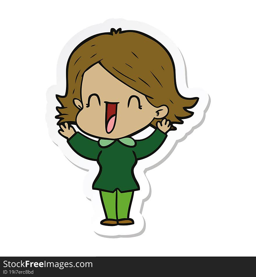 sticker of a cartoon happy woman